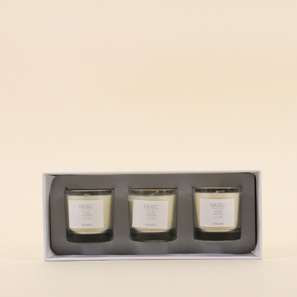 Coffret cadeau 3 bougies votives parfumées gris, ORNAMI