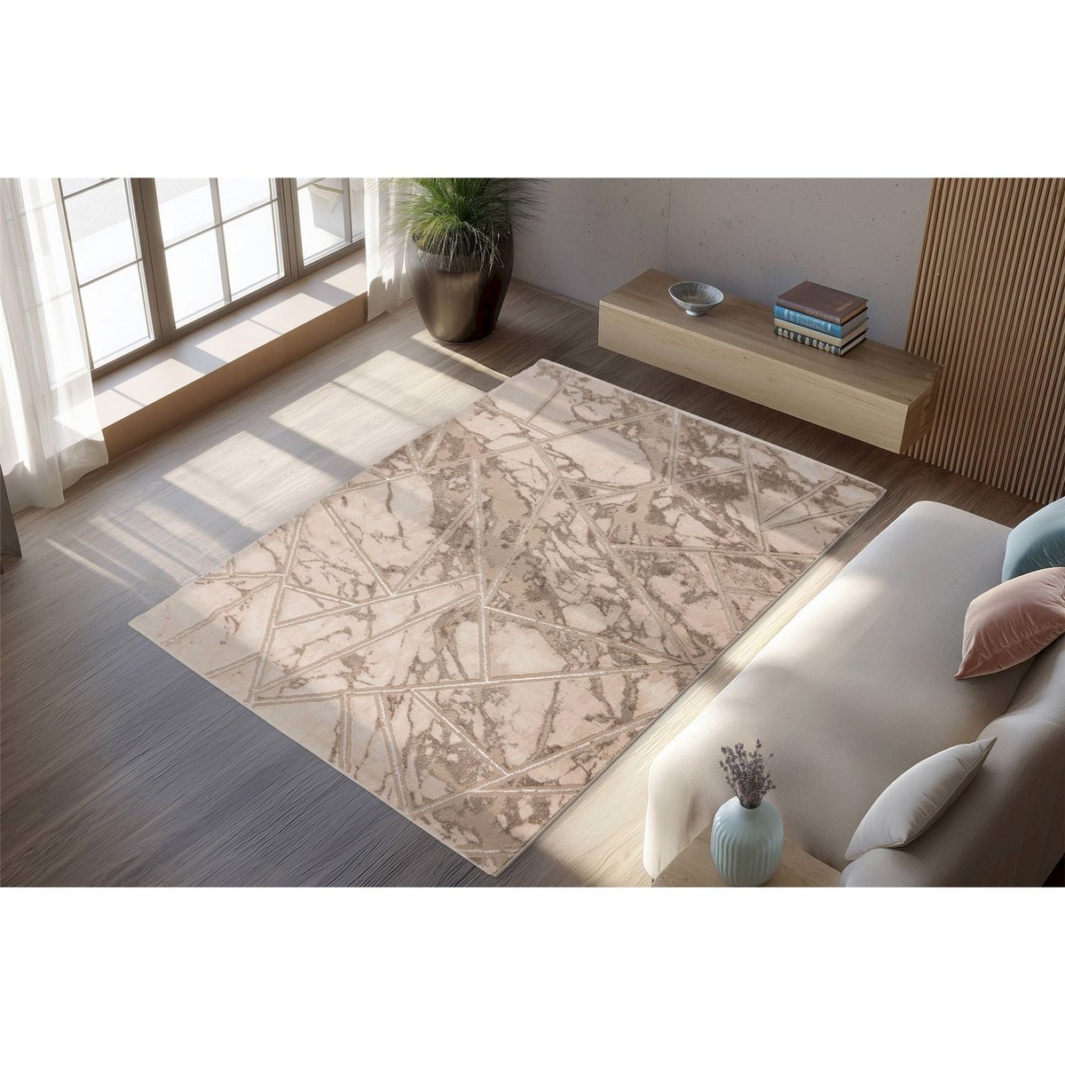 Tapis d'intérieur rectangulaire, Mineral beige sable effet marbre taupe, ARTE ESPINA