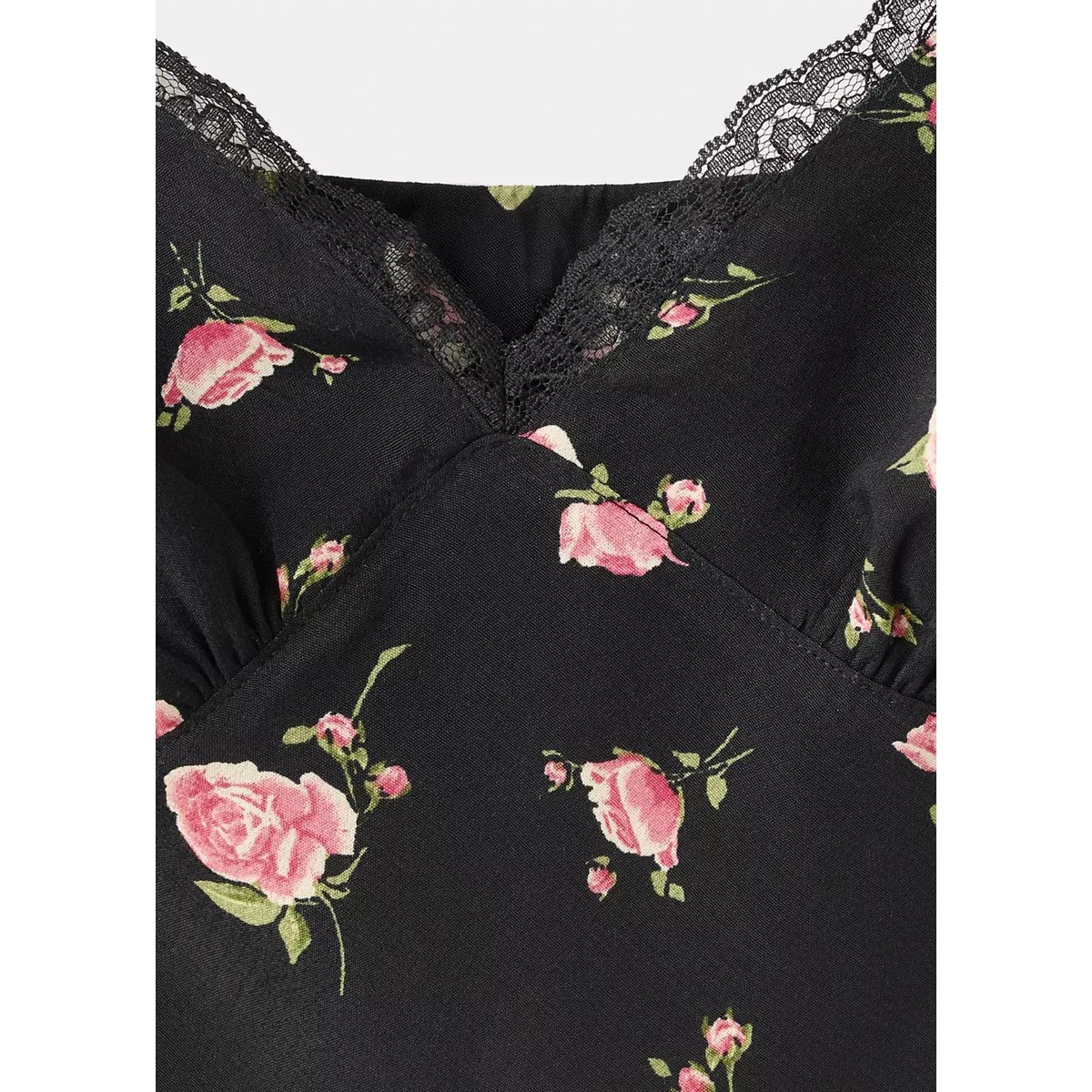 Robe à fleurs détail dentelle noir, MANGO