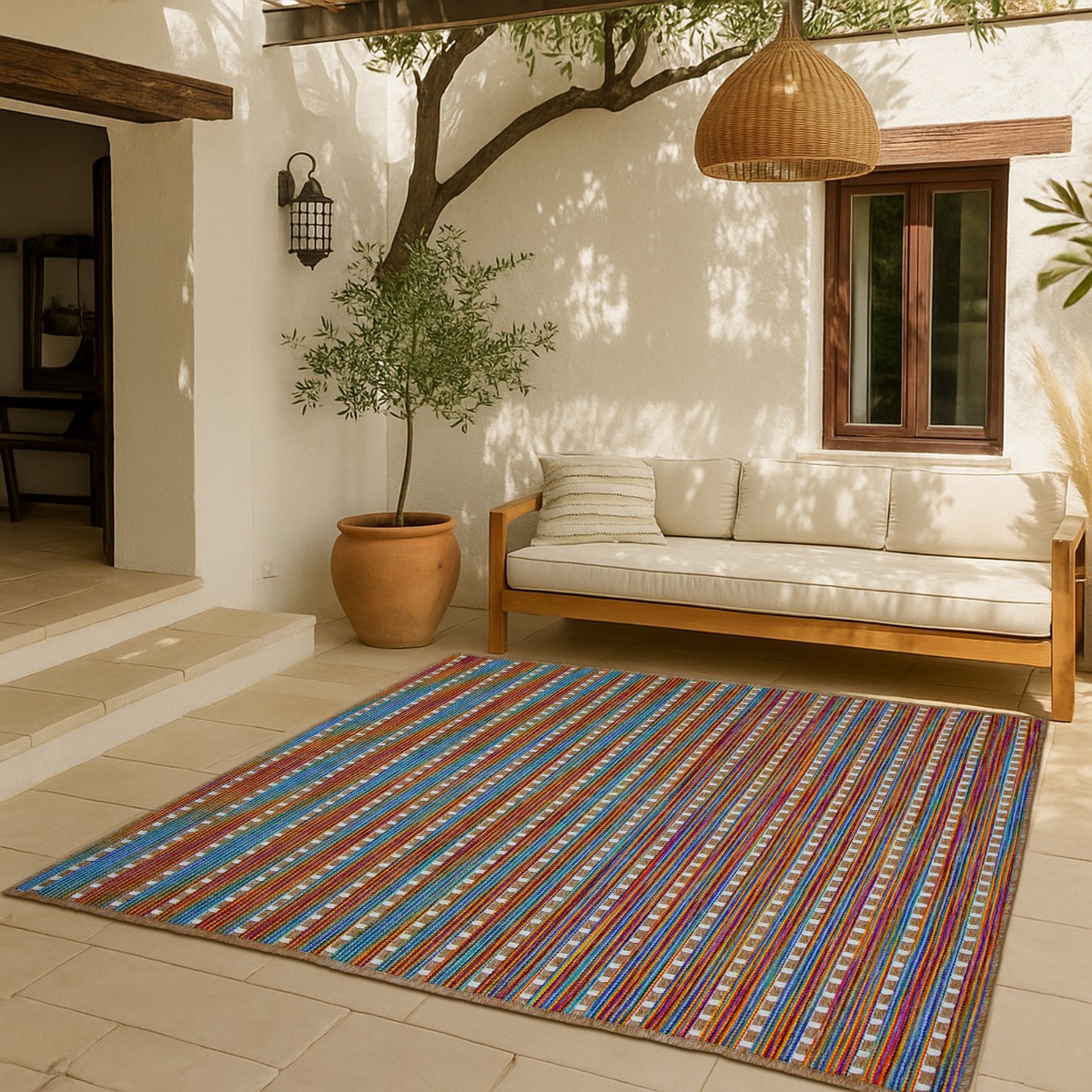 Tapis salon aspect jute salon JUTA LOOK beige multicolore, THE DECO FACTORY