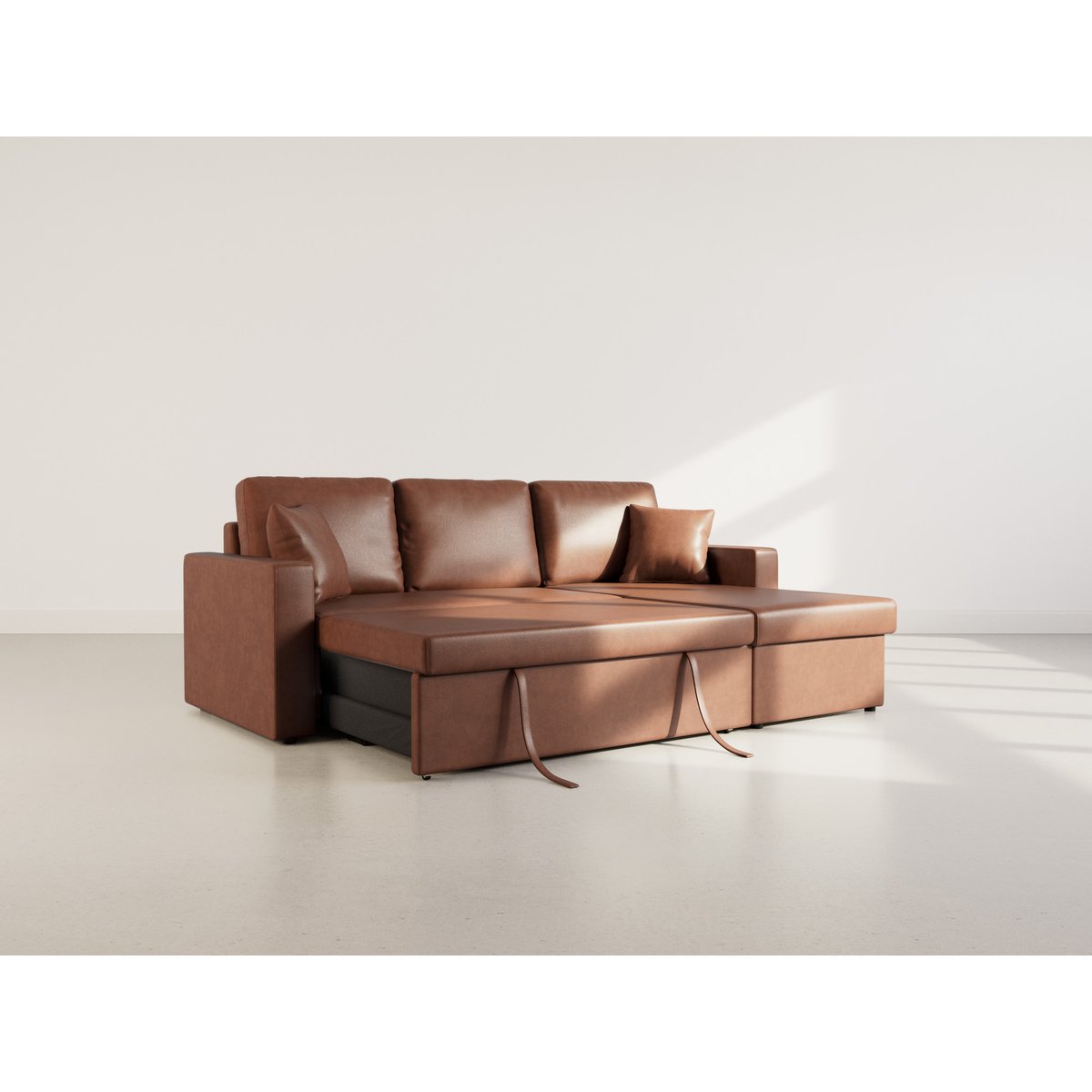 Canapé d'angle convertible en simili 4pl, CYRUS cognac, BEST MOBILIER