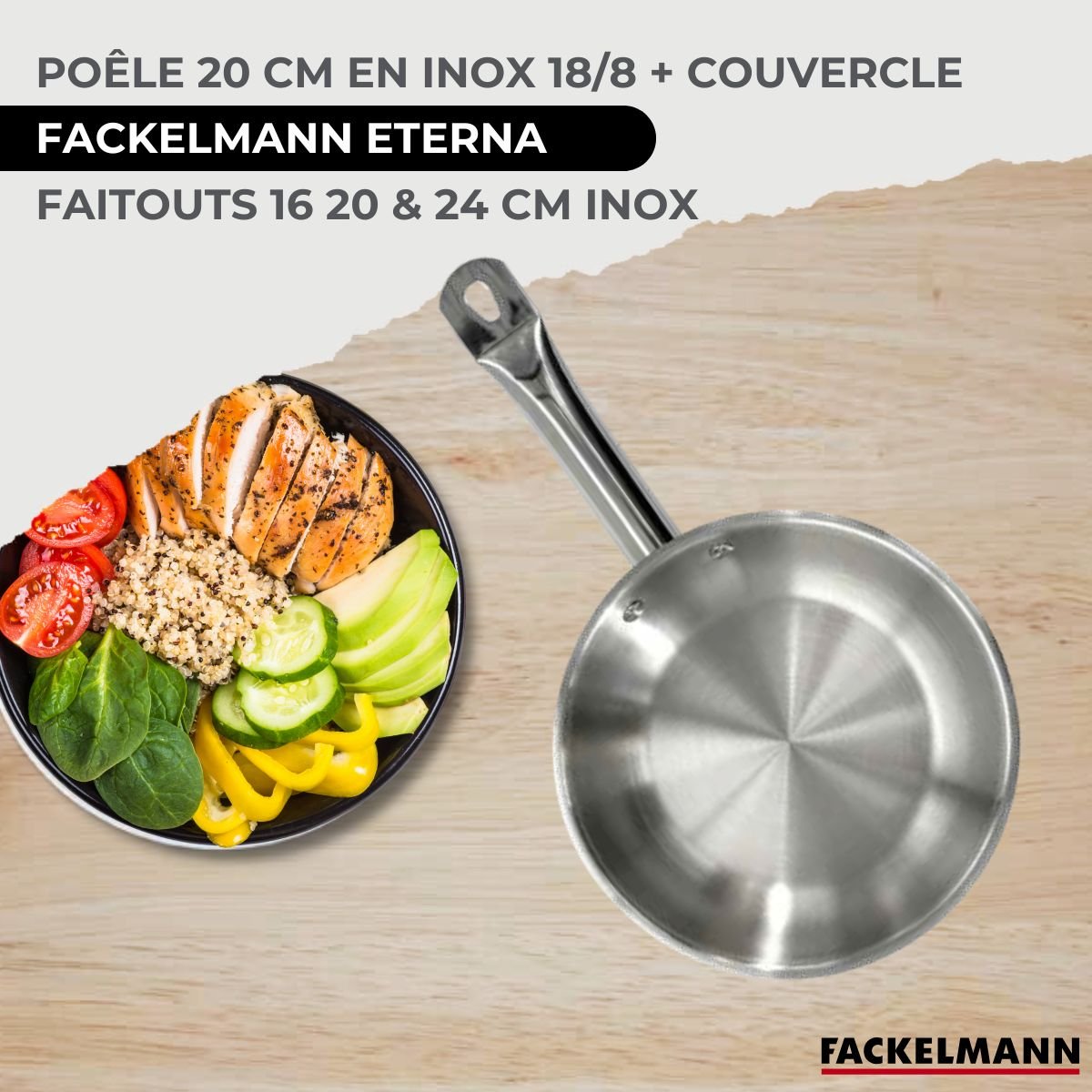 1 poêle 20cm + 3 faitouts 16/20/24cm ETHERNA BRILLANT CLIP inox, FACKELMANN