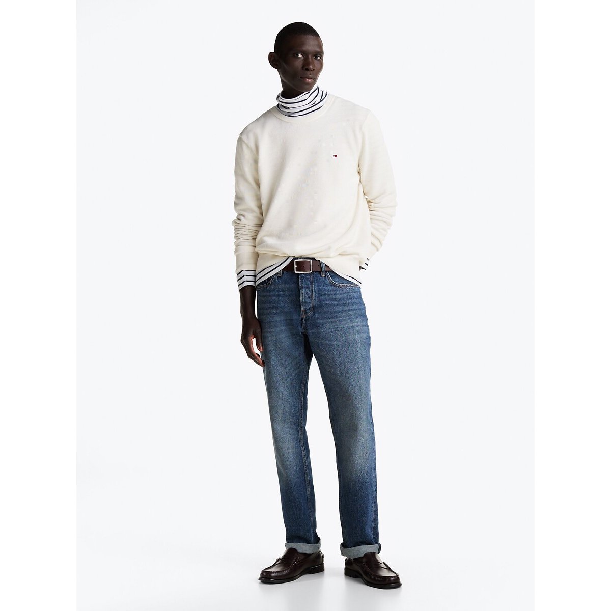 Pull texturé à col ras-du-cou et drapeau ivoire, TOMMY HILFIGER