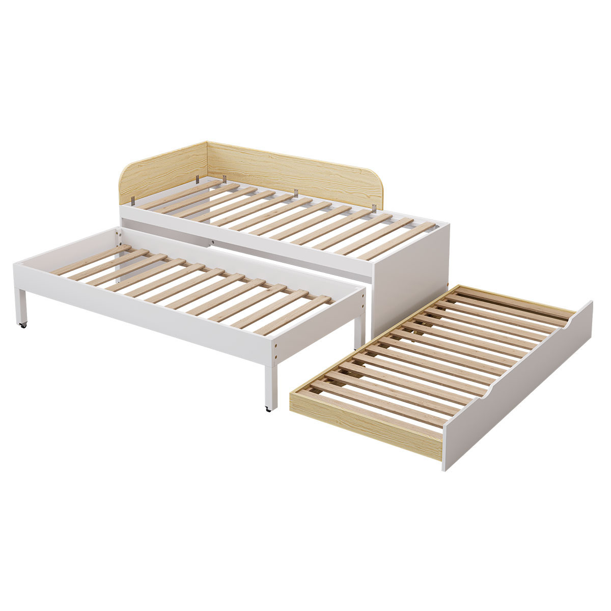 Lit gigogne 3 places Bois massif NOHA blanc, AKITEN RETAIL