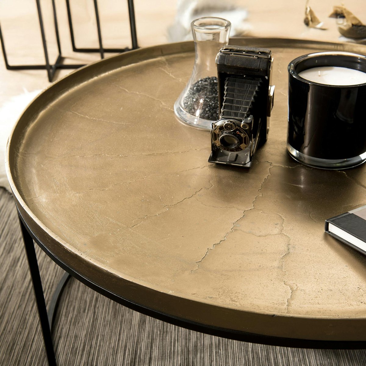 Table basse ronde contemporaine 88cm plateau métal doré style design ZALA doré, PIER IMPORT