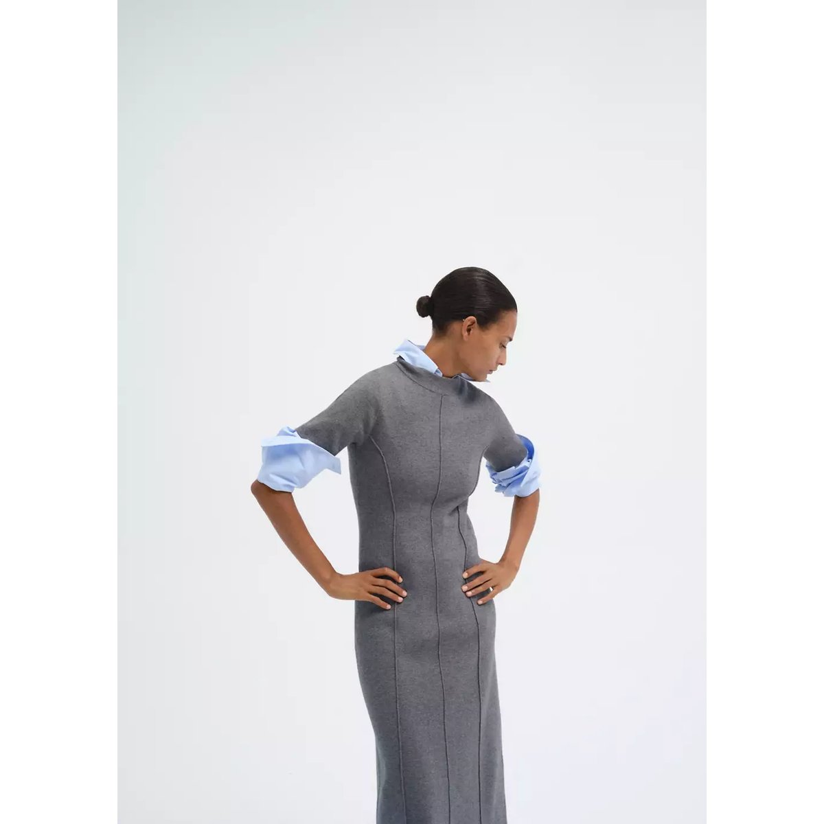 Robe midi évasée gris chiné moyen, MANGO