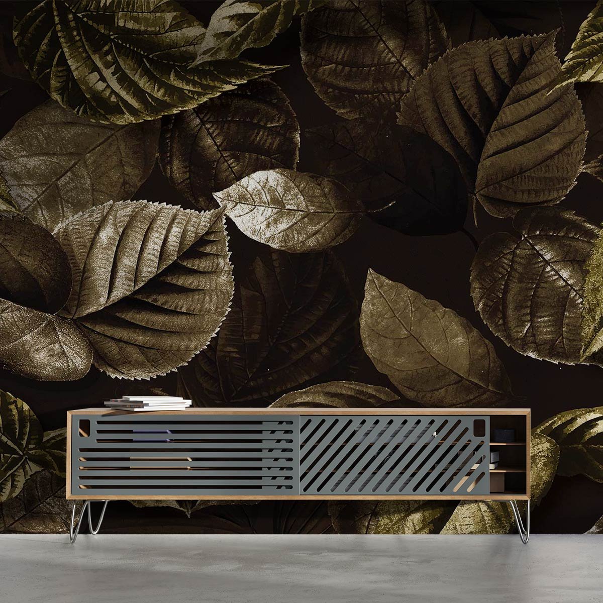 Papier peint panoramique feuilles metallisees intissé, HEXOA
