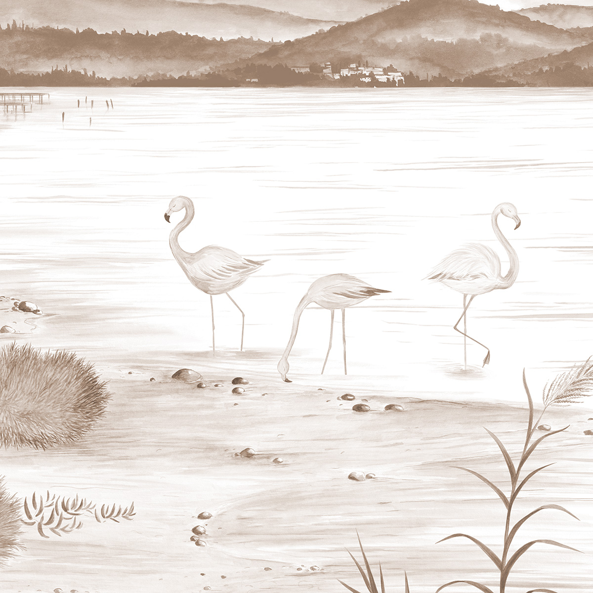 Papier peint L'étang du bord de mer, Couleurs 300 x 250cm brun, ACTE DECO