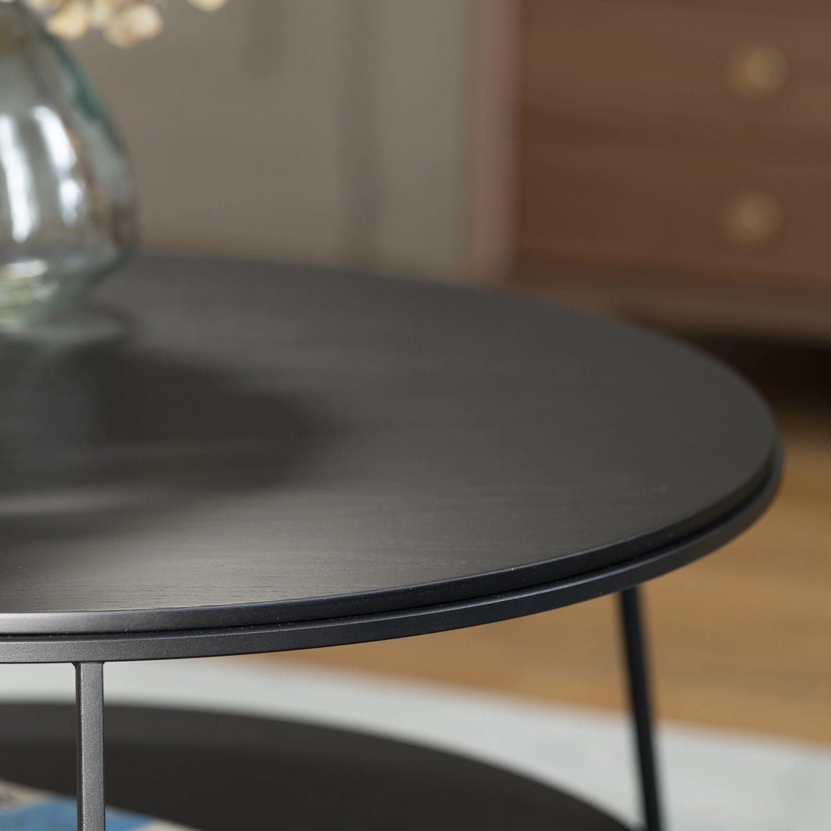 Table basse ronde avec double plateaux en chêne, EUGENIE noir, HARTO