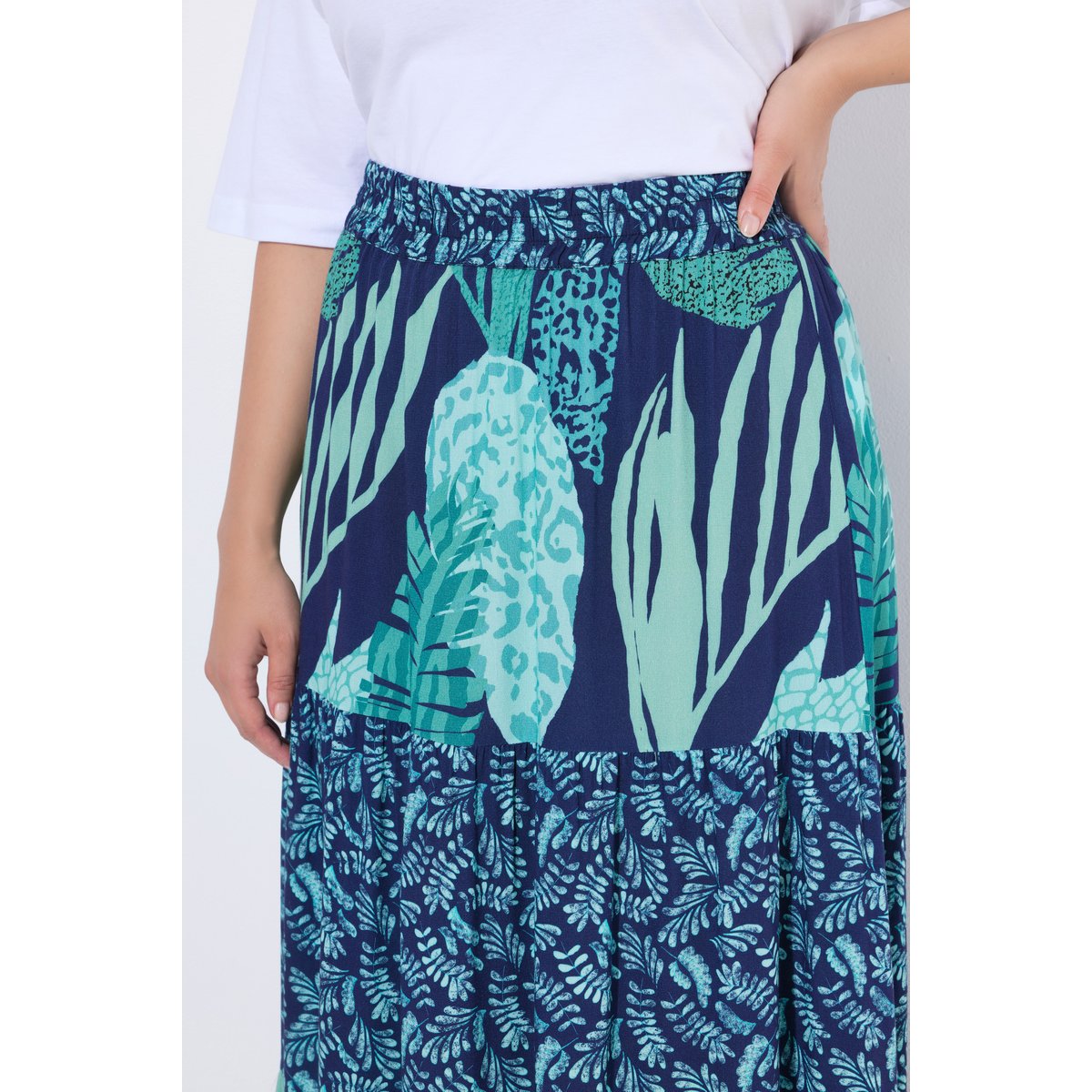 Jupe maxi motif feuilles bleu encre, ULLA POPKEN