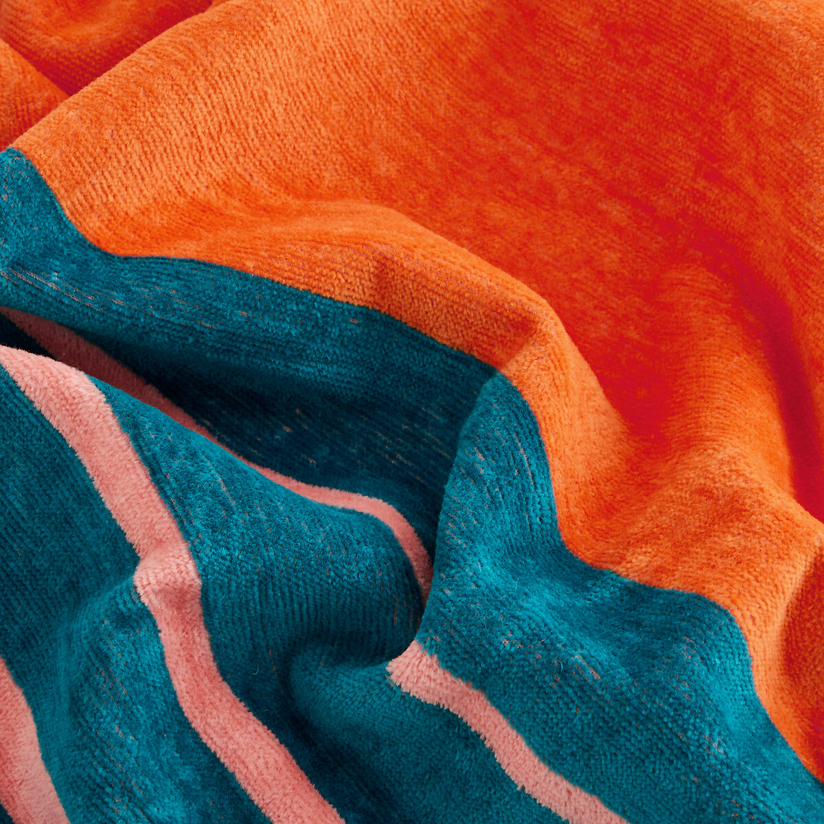 Serviette de plage, en éponge velours 420 g, LISTRADO bleu/orange/rose, LA REDOUTE INTERIEURS