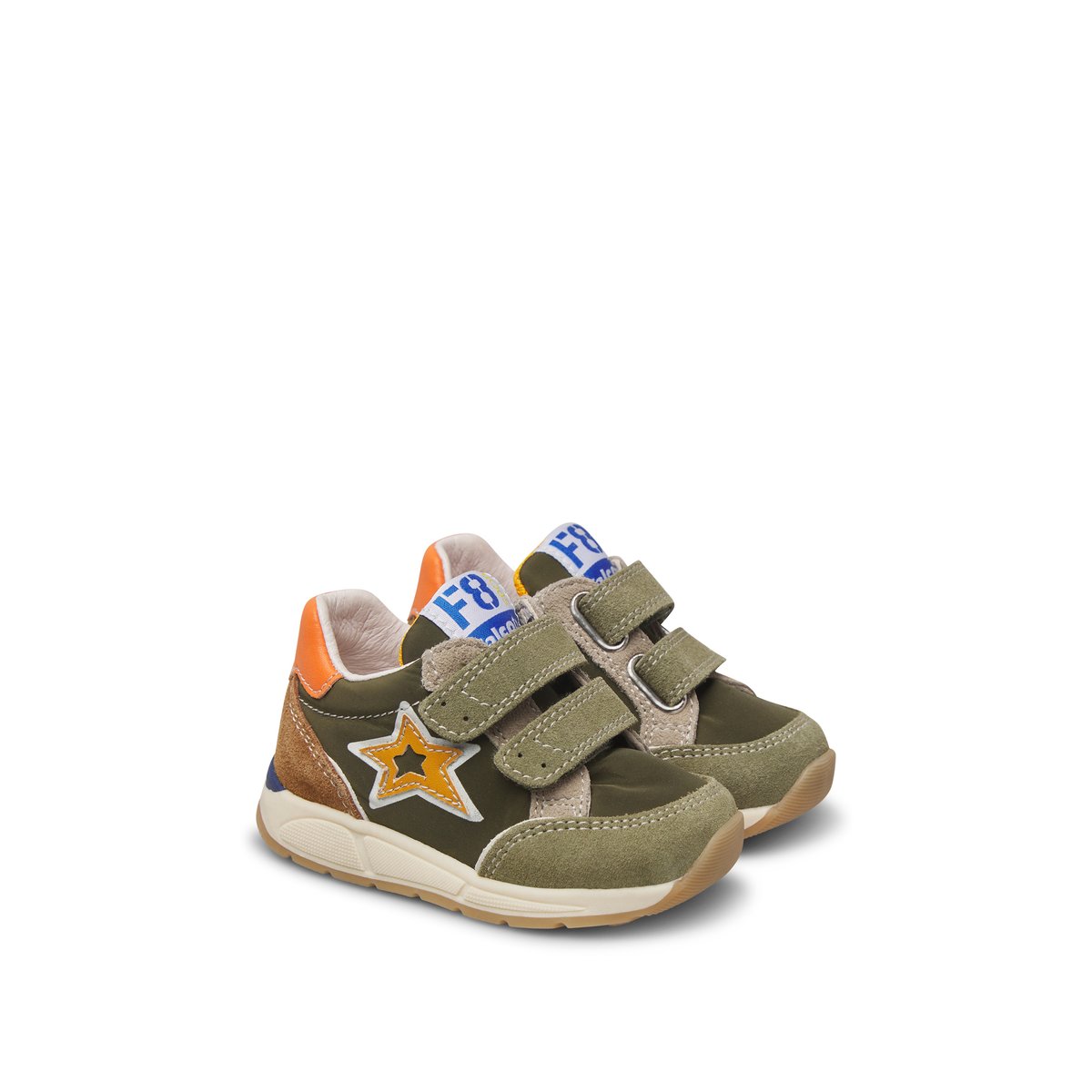 Sneakers en daim et tissu technique NUPPI VL. kaki-orange, FALCOTTO