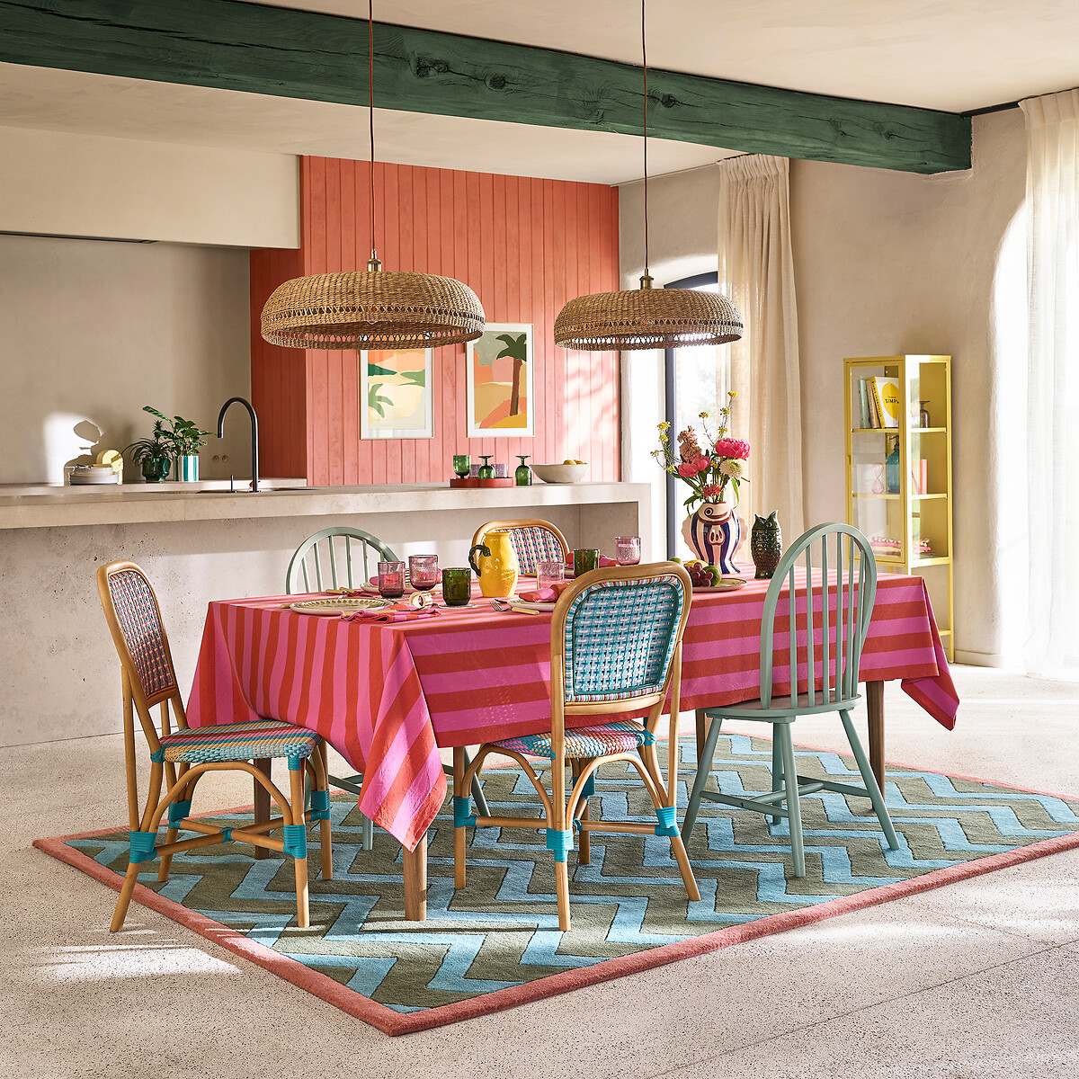 Tapis en laine, motif zigzag, ZAGO bleu/vert, LA REDOUTE INTERIEURS