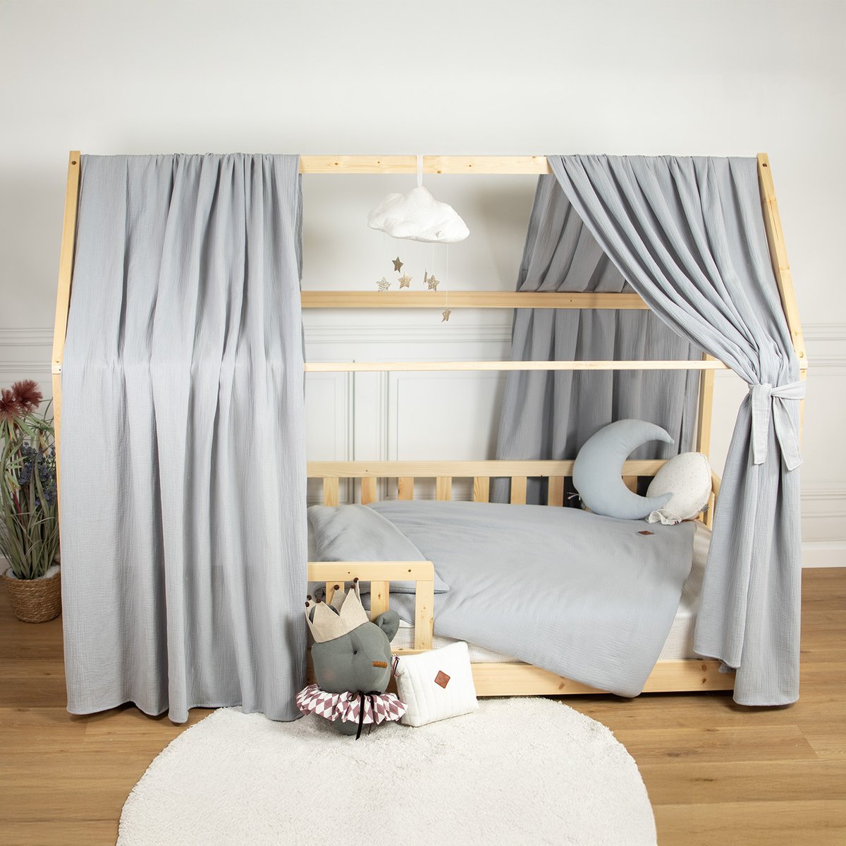 Ciel de Lit cabane en gaze de coton JEANNE gris, SEVIRA KIDS