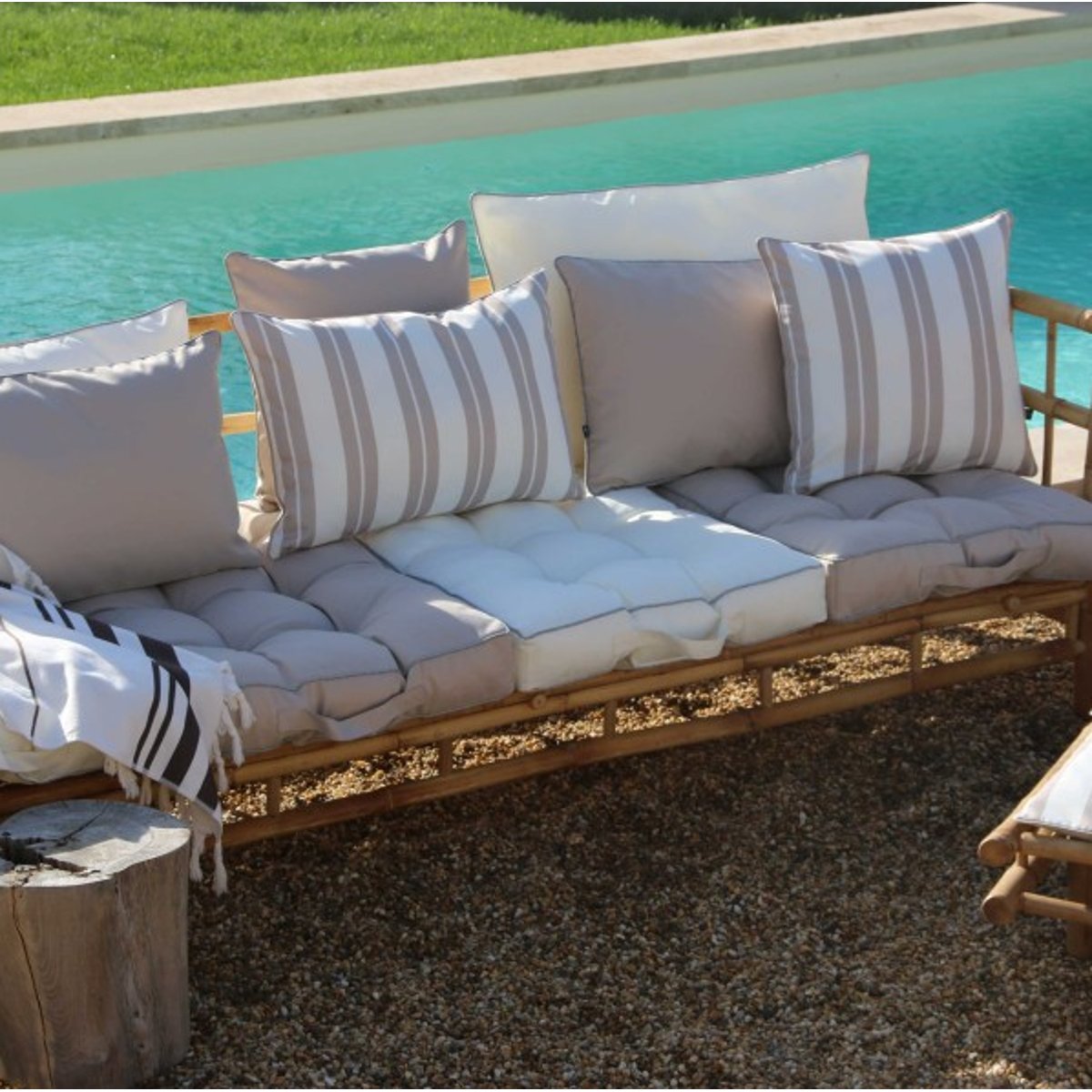 Coussin rectangle uni extérieur naturel, SUD ETOFFE