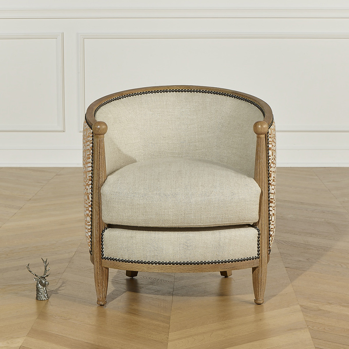 Fauteuil tonneau en chêne et lin CAROLE lin, ROBIN DES BOIS