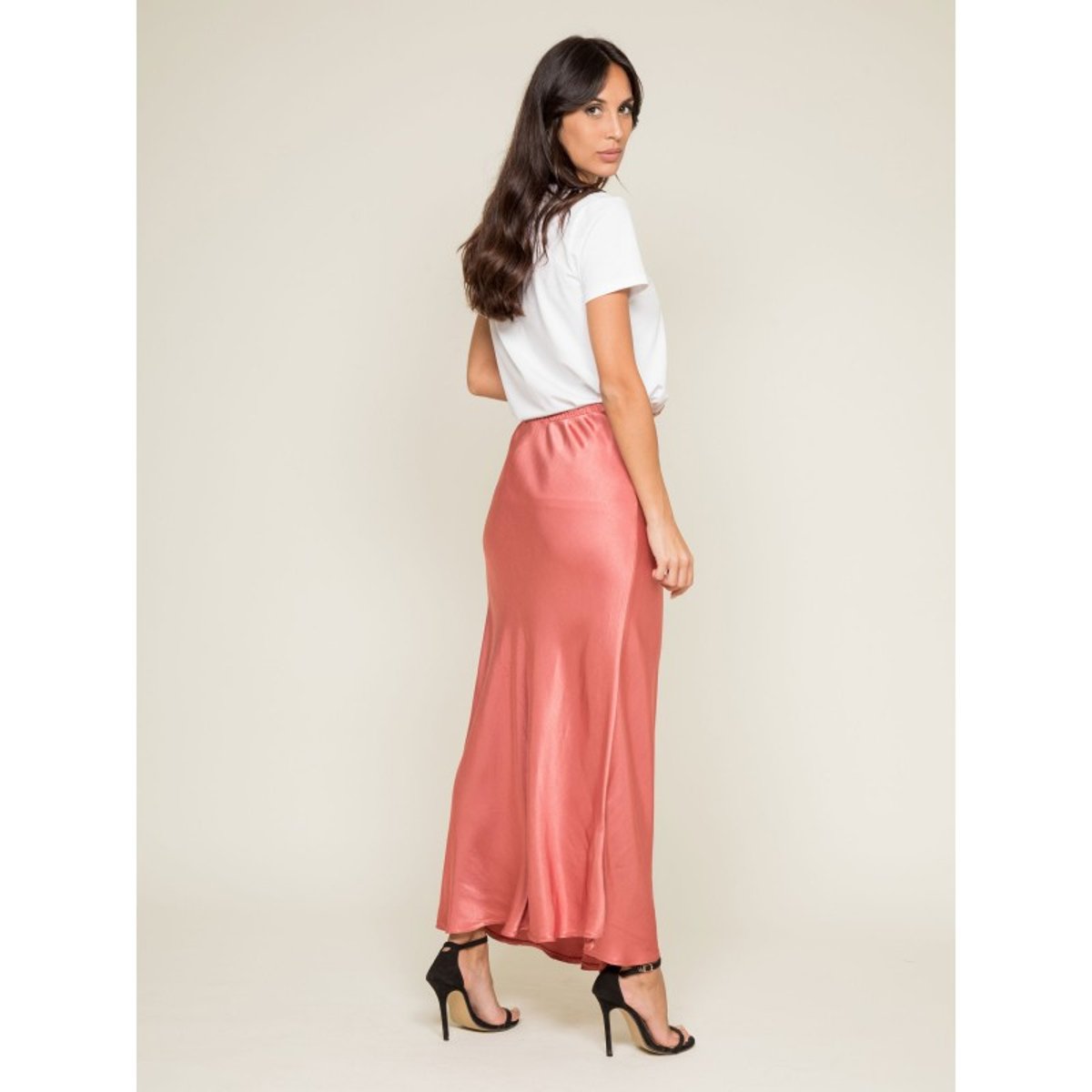 Jupe Longue Satin Xatin rose, DONA LISA