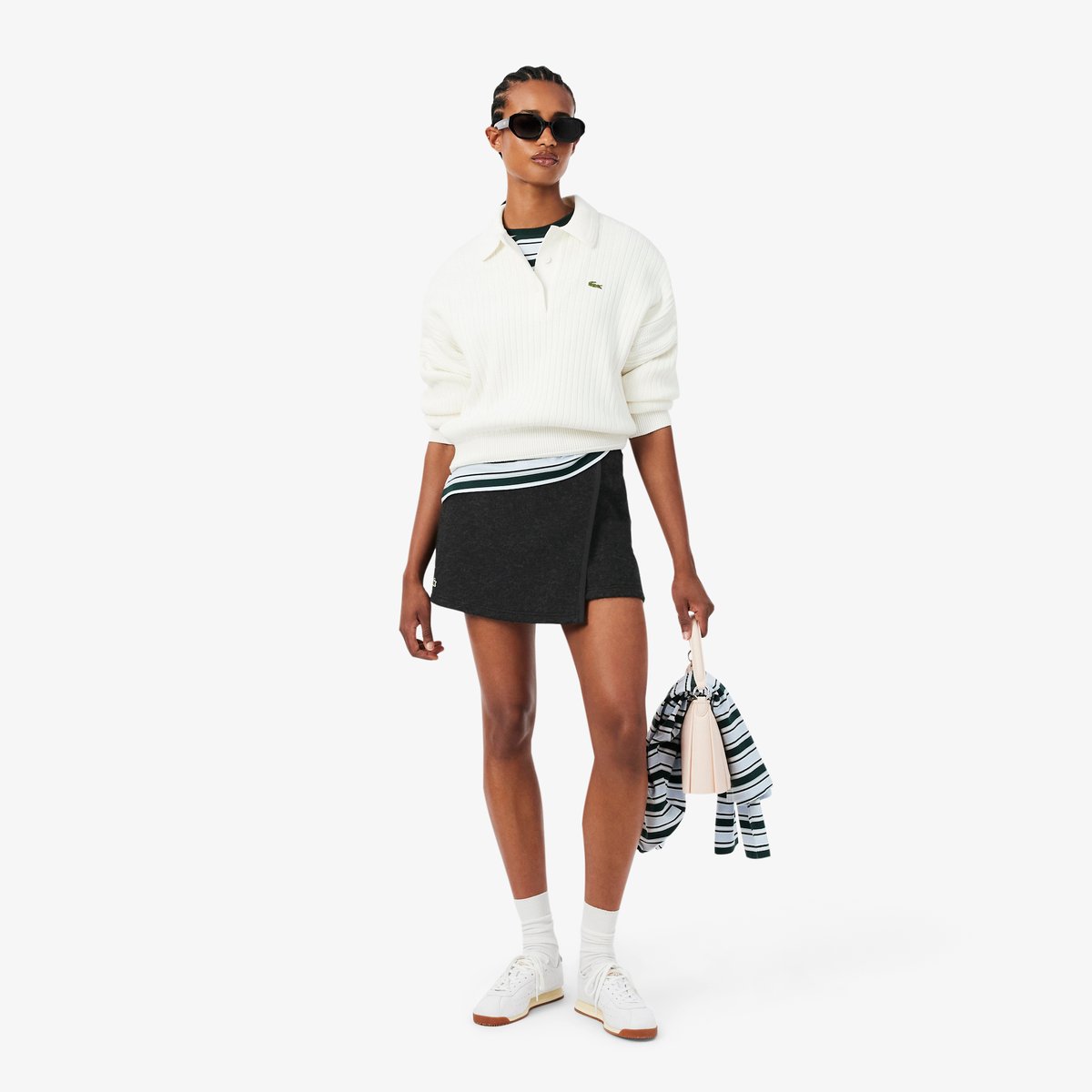 Jupe portefeuille courte maille bouillie gris-el6, LACOSTE