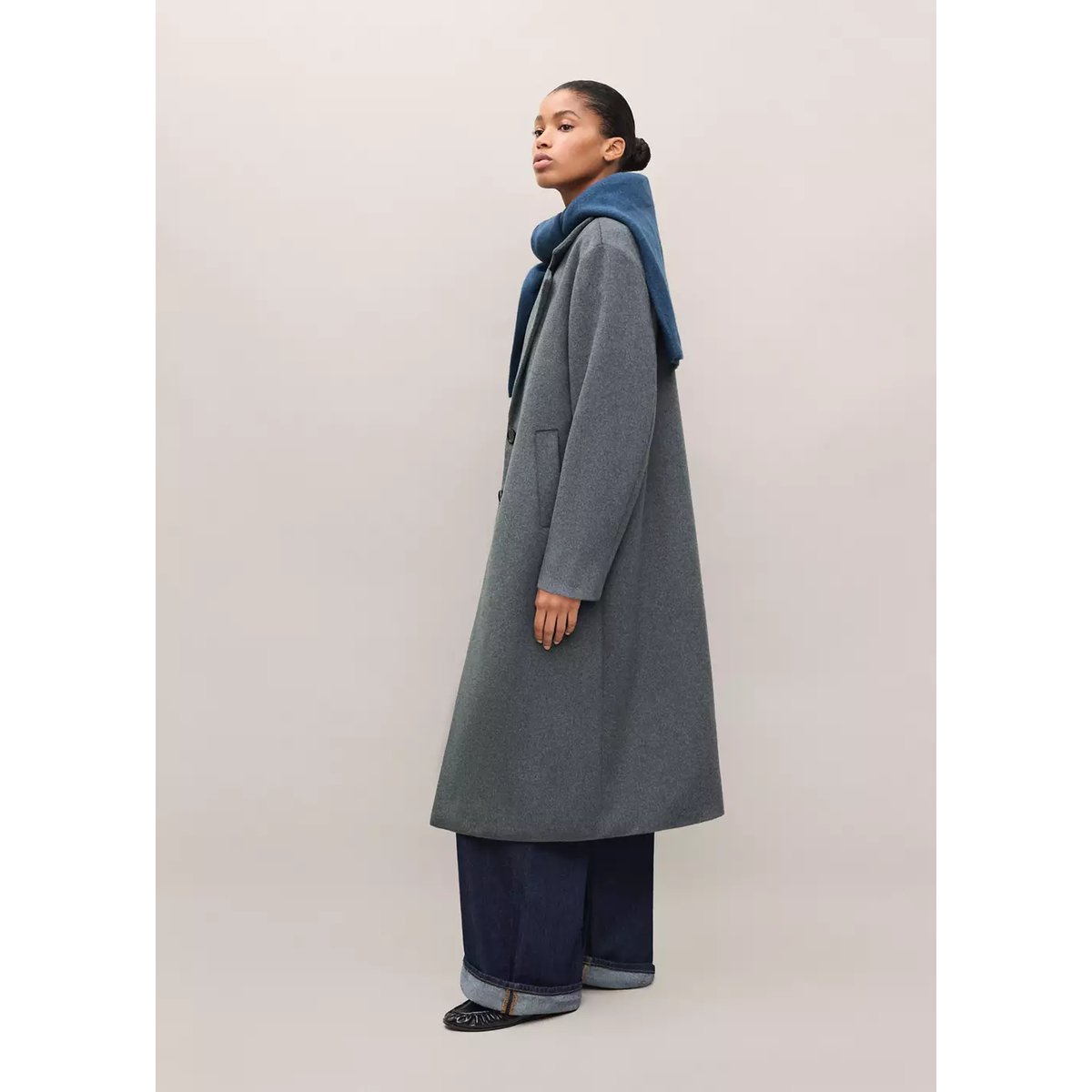 Manteau long en laine gris chiné moyen, MANGO TEEN