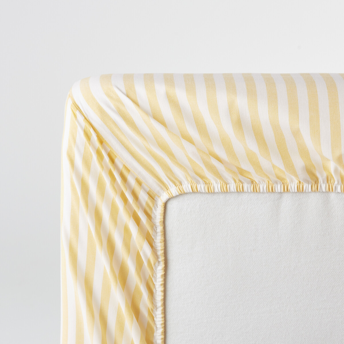 Drap-housse en coton, bonnet 30 cm, rayures en tissé-teint, SOIZIC JAUNE rayé jaune, LA REDOUTE INTERIEURS