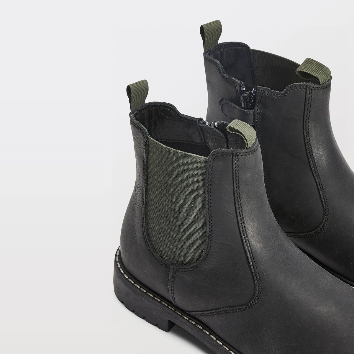 Bottines chelsea en cuir responsable noir, MONOPRIX