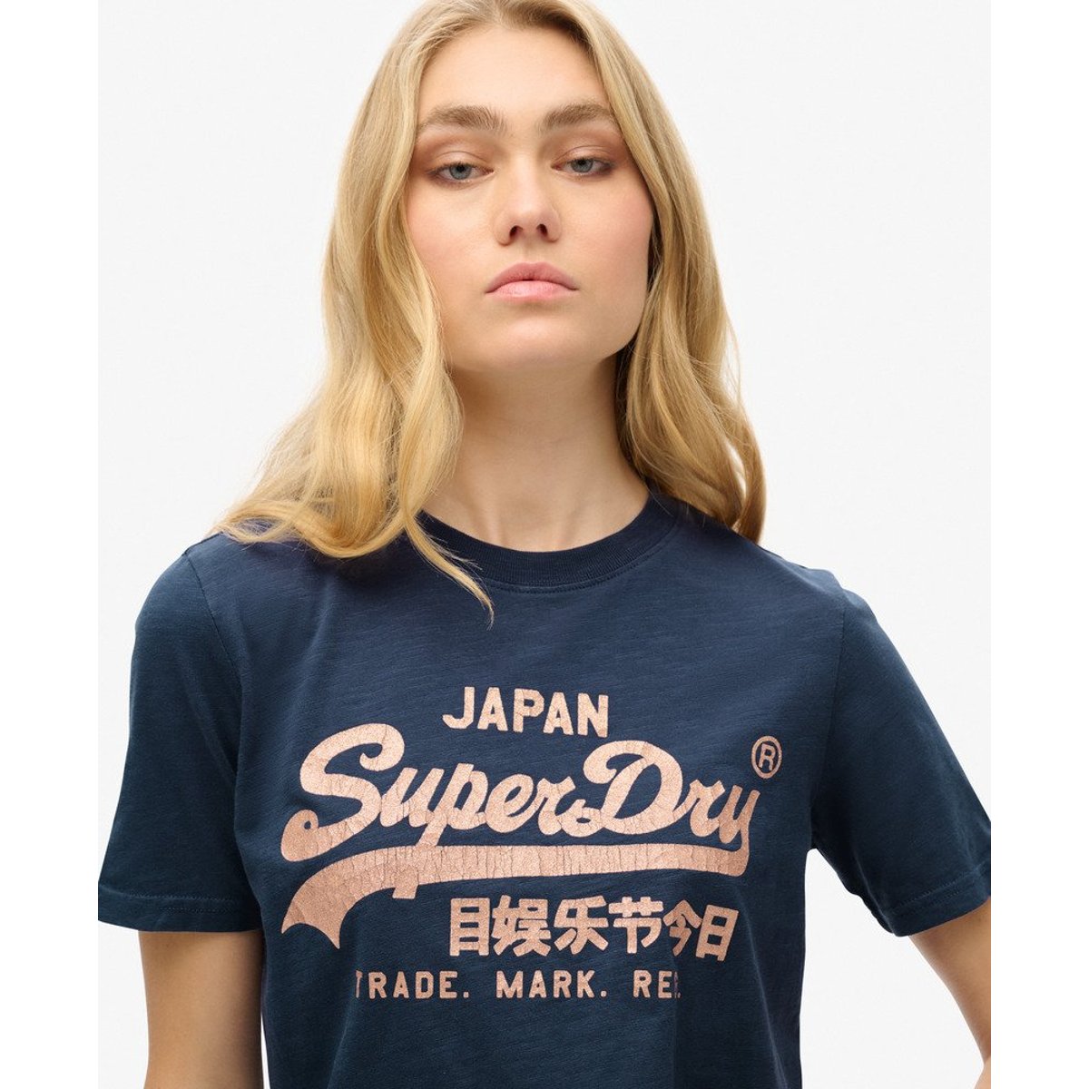 T-shirt décontracté à logo métallisé bleu marine lauren, SUPERDRY