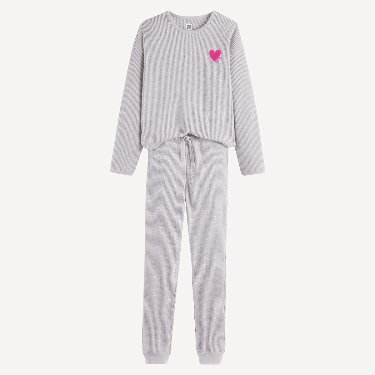 Pyjama en nid d'abeille gratté gris chiné, LA REDOUTE COLLECTIONS