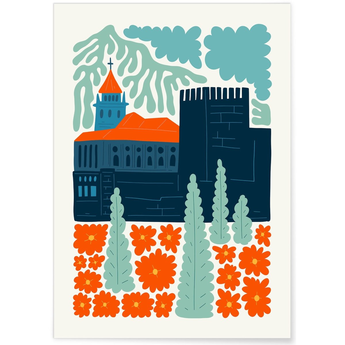 Affiche Espagne Alhambra blanc, L'AFFICHERIE