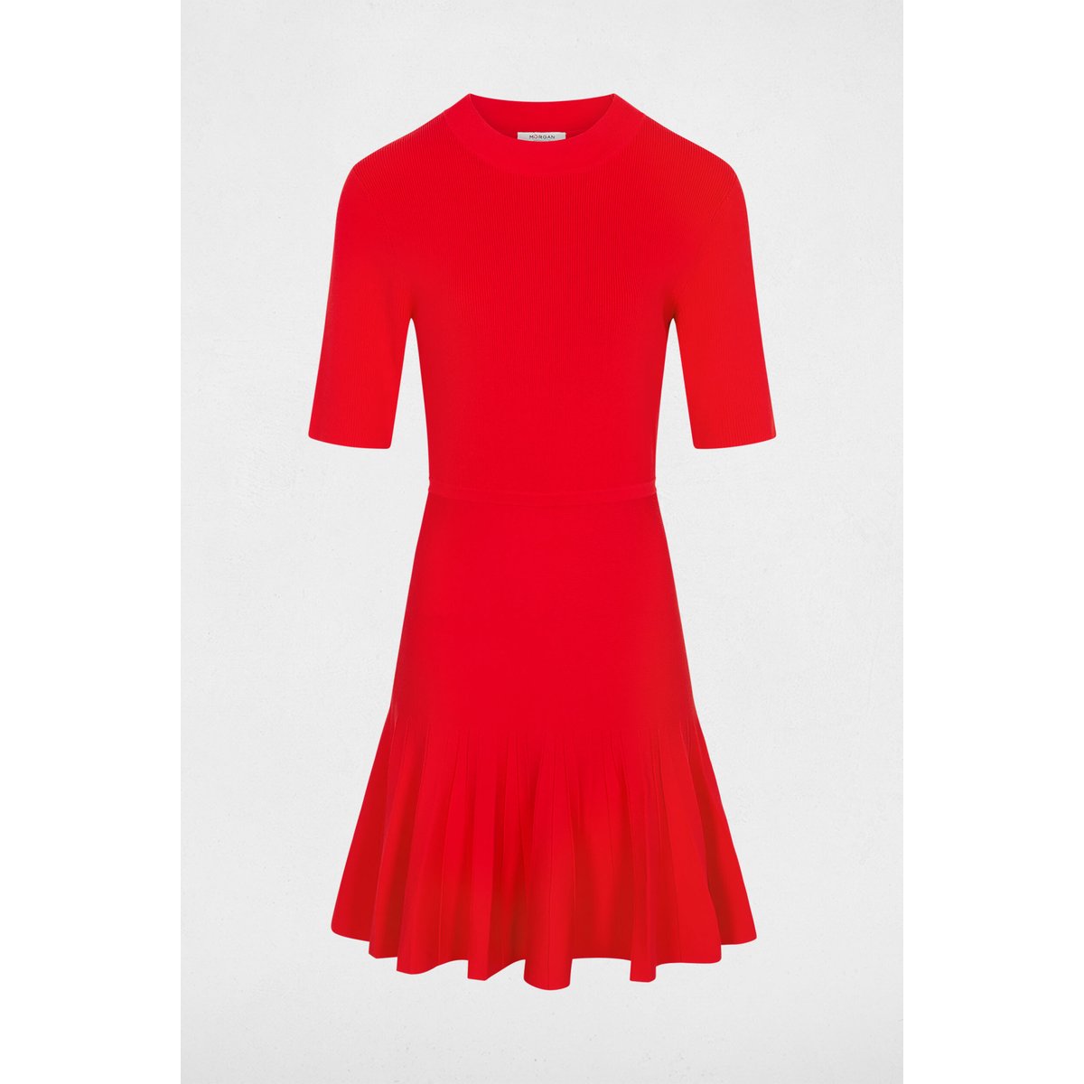 Robe tricot plissée rouge, MORGAN