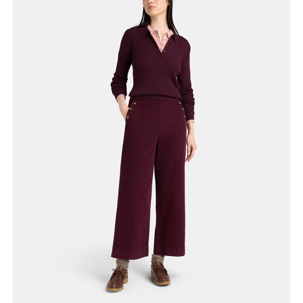 Pull polo droit okola maille côtelée bordeaux, JODHPUR