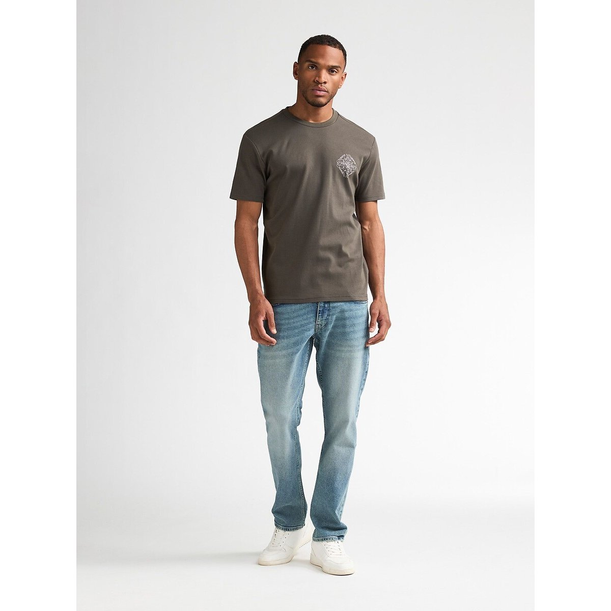 Back Print Short Sleeve T-Shirt green grey, PETROL INDUSTRIES