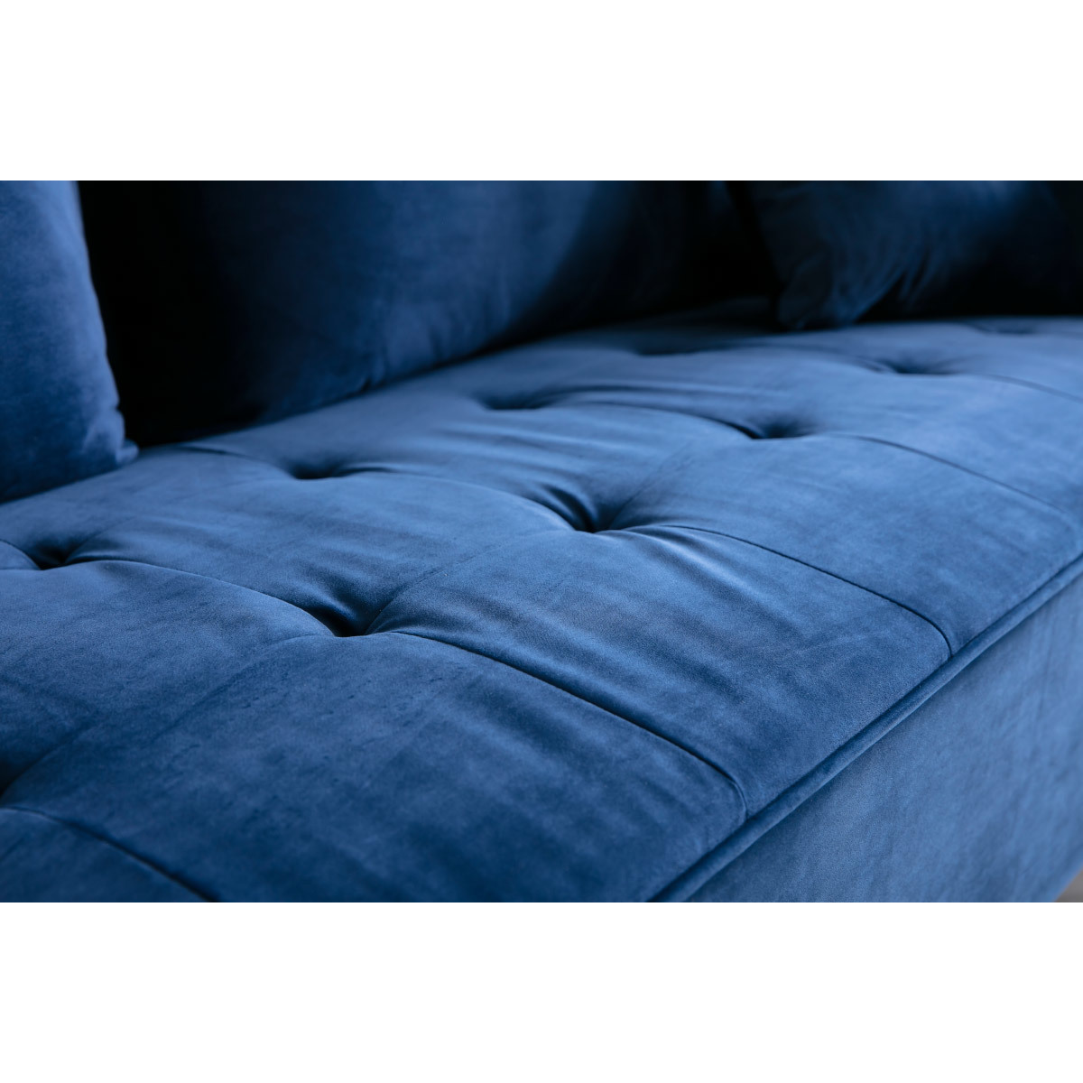 Canapé design 3 places en tissu velours bleu foncé et métal noir BEKA bleu, MILIBOO