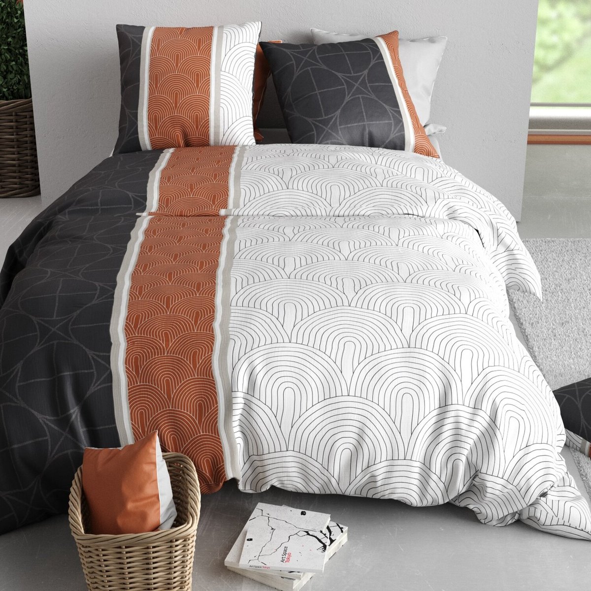 Parure housse de couette en coton imprimée, Equinoxe multicolore, ATELIER DU COTON