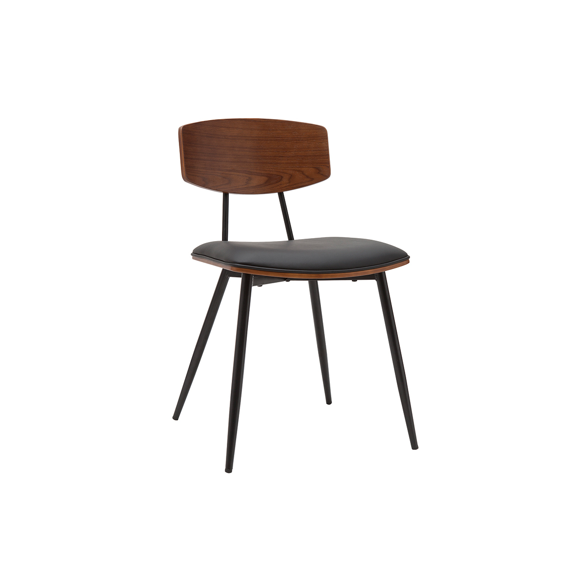 Chaises vintage en bois foncé noyer assises noires et métal noir (lot de 2) JOLINE noyer / noir, MILIBOO