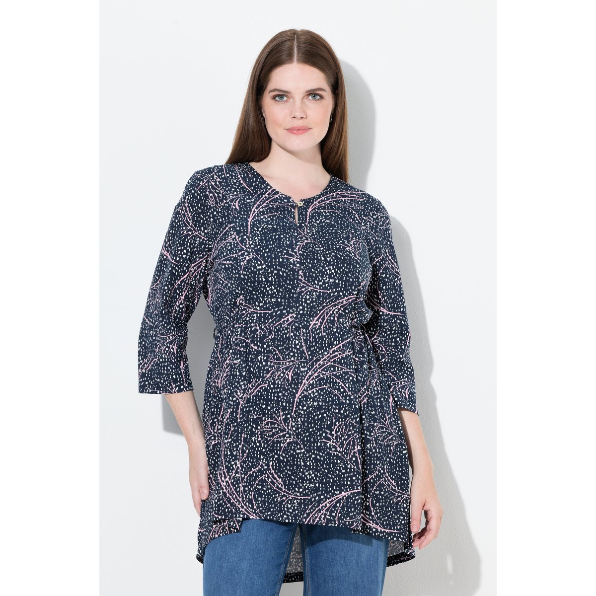 T-shirt long en coton bio marine, ULLA POPKEN