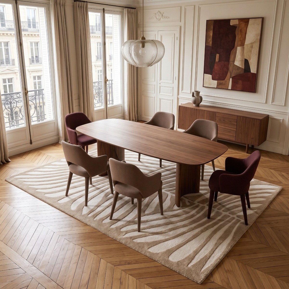 Tapis à relief doux moderne DESIGN LEAVES beige, THE DECO FACTORY
