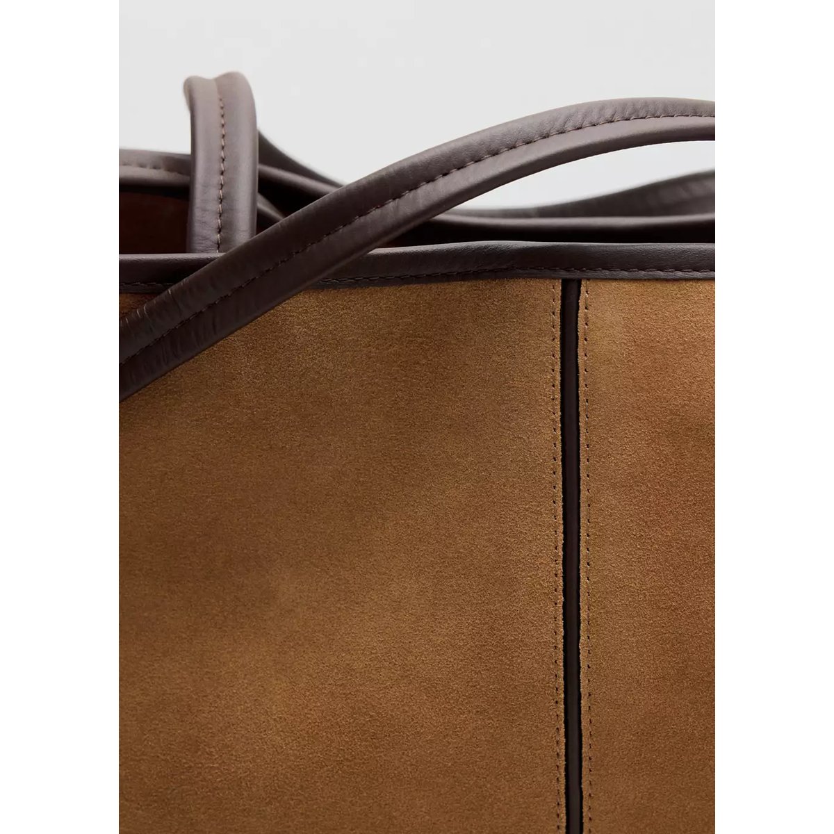 Sac seau en cuir suédé marron moyen, MANGO