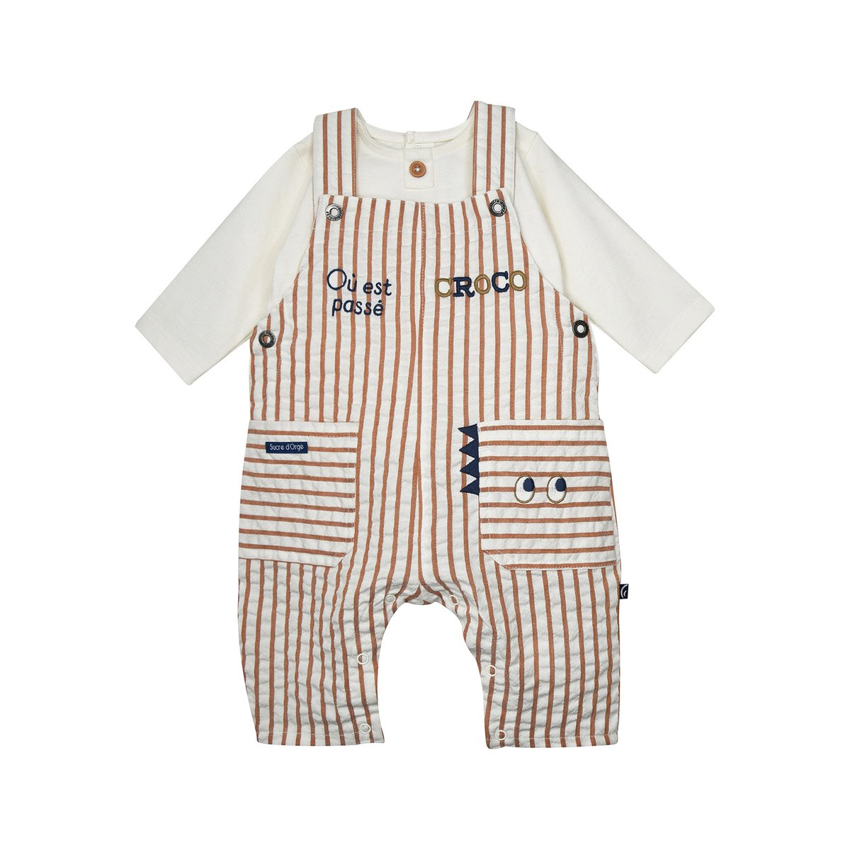 Ensemble t-shirt salopette roméo sucre d'orge beige, SUCRE D'ORGE