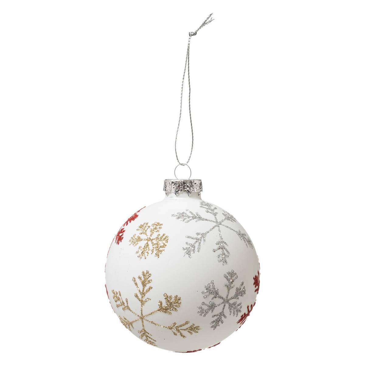 Boule de Noël en Verre 80 mm Flocon 3 Assortiment rouge/doré, FEERIC LIGHTS & CHRISTMAS