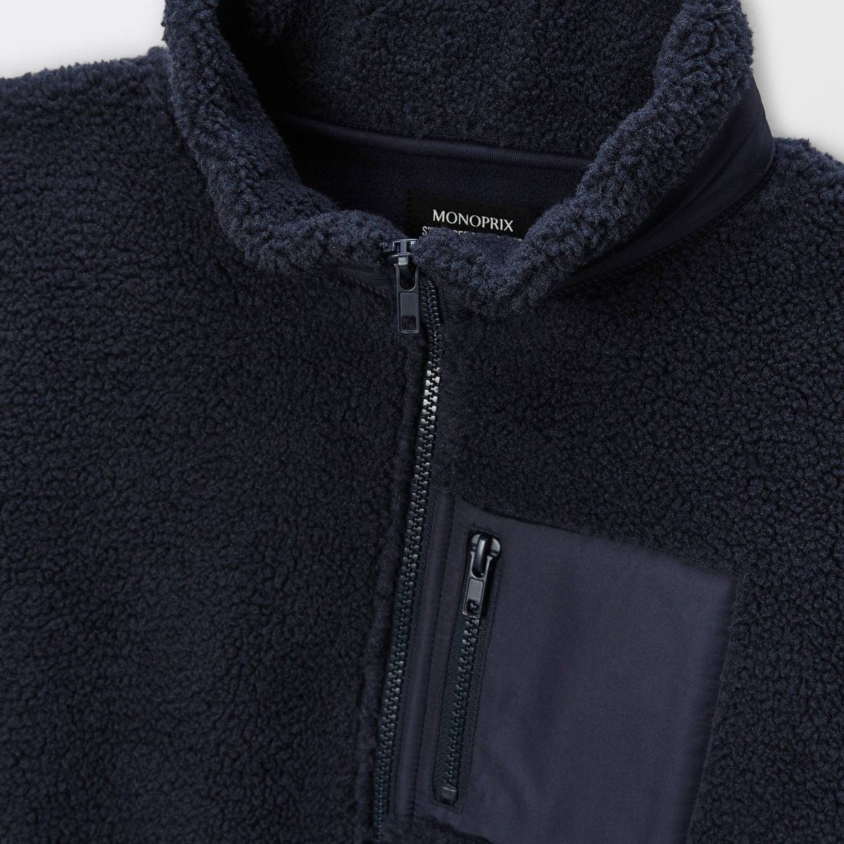 Veste en sherpa avec poche poitrine marine, MONOPRIX