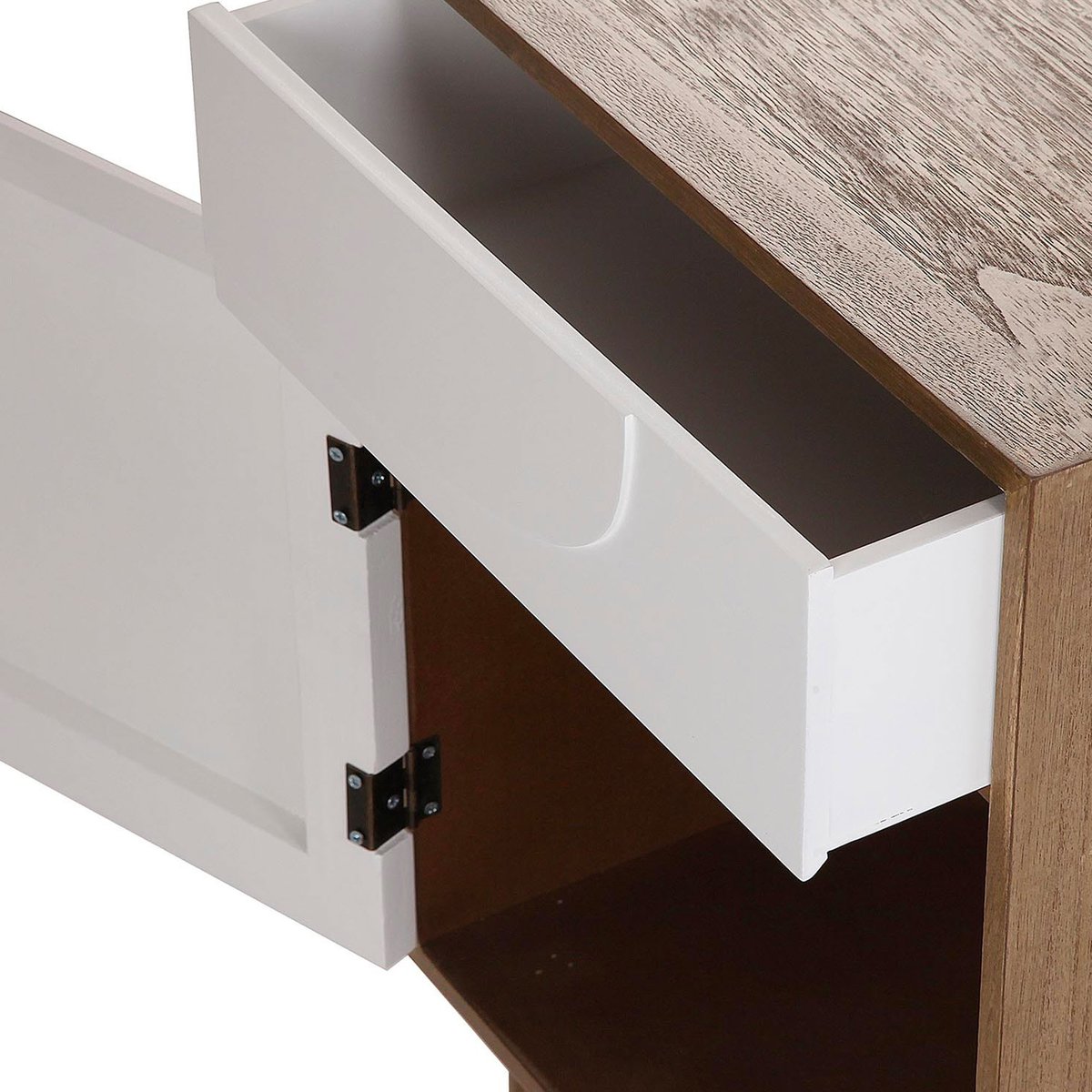 Table de chevet design 1 placard et 1 tiroir bois et blanc 40x30x53cm bois, VERSA