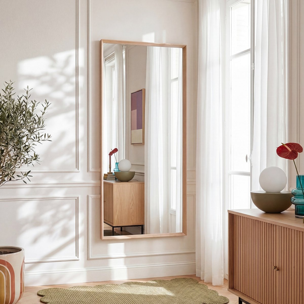 Miroir mural chêne ORYOS naturel clair, HABITAT
