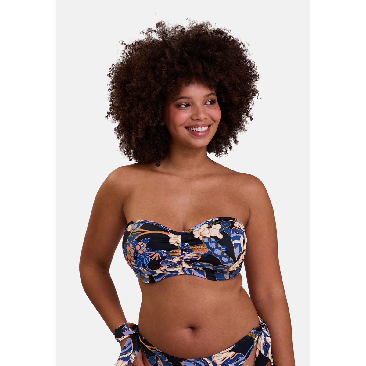 Haut de maillot de bain bandeau Fidji imprimé exotique noir, SANS COMPLEXE