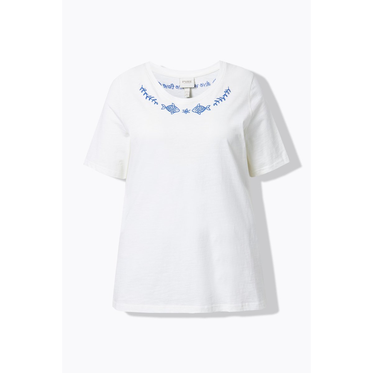 T-shirt, broderie, col rond blanc cassé, ULLA POPKEN