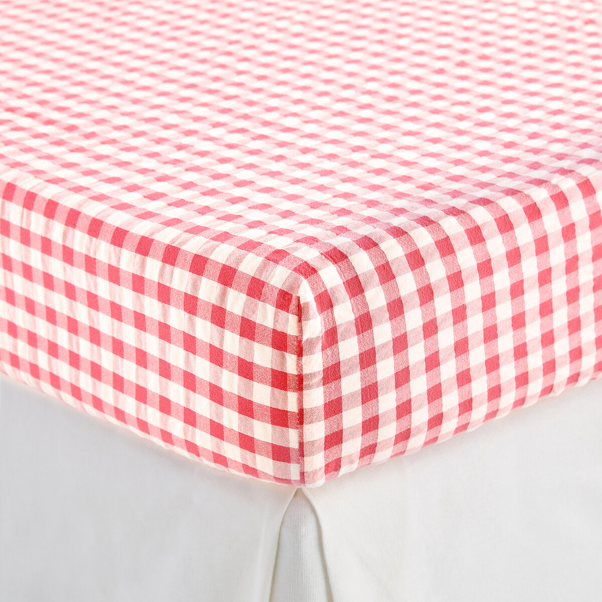 Fixleintuch COTTAGE FRAMBOISE, Baumwolle Seersucker 30 cm himbeere, LA REDOUTE INTERIEURS