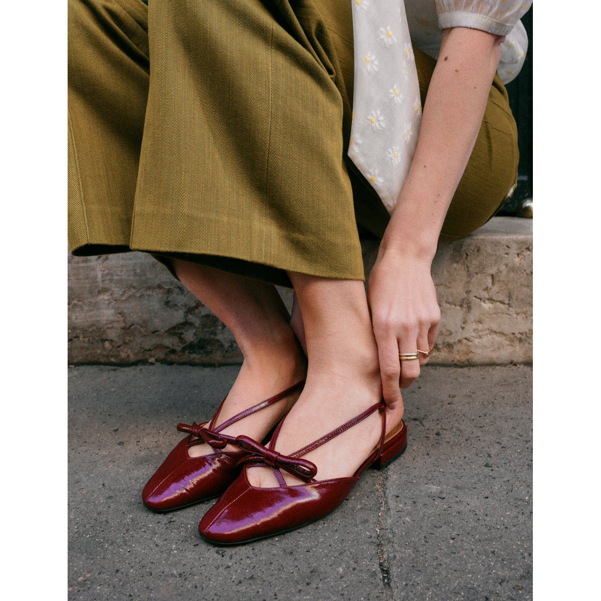 Ballerines VIKI cuir plissé bordeaux, ODAJE