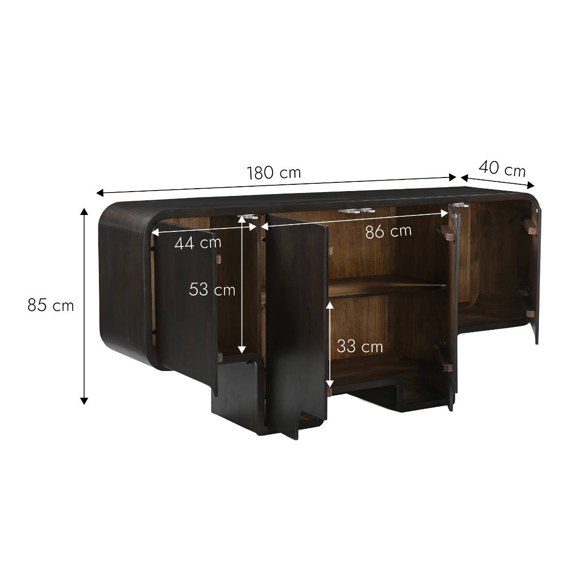 Buffet en bois de manguier foncé CARINA noir, MADE IN MEUBLES
