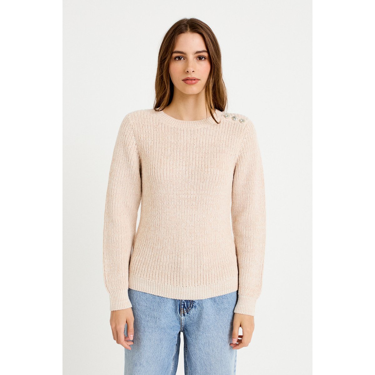 Pull manches longues brillant ivoire, CACHE CACHE