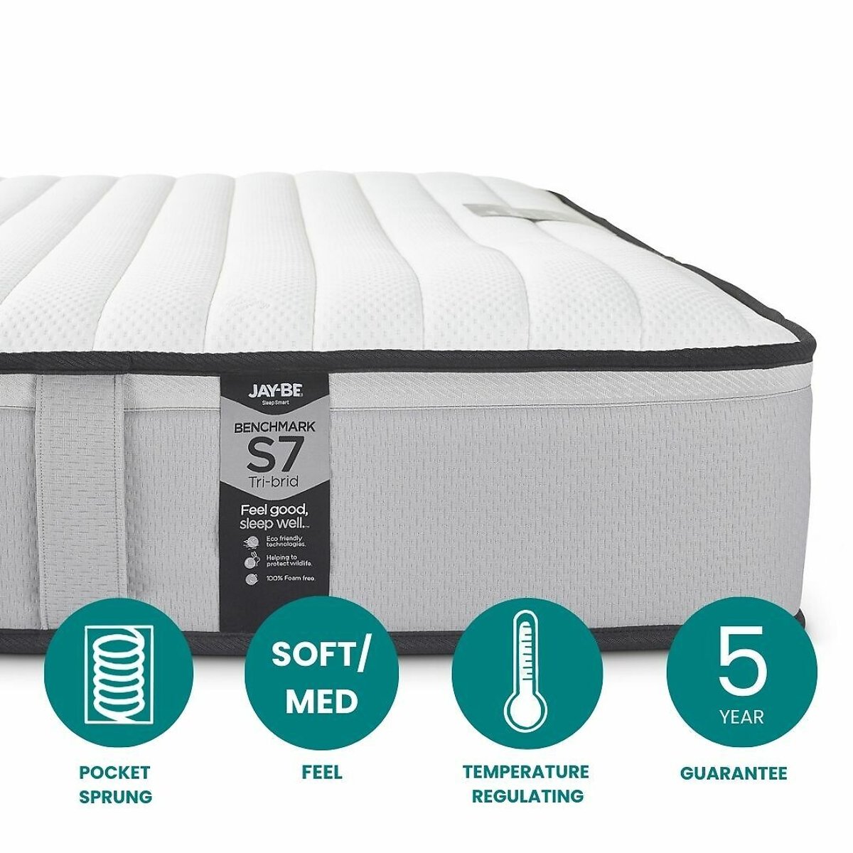 Jay-Be® Benchmark S7 Tri-brid Eco-Friendly Mattress grey, JAY-BE