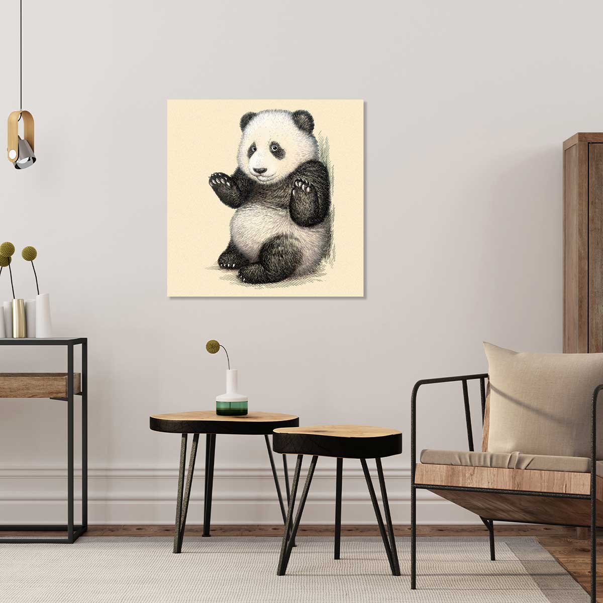 Tableau enfant Affiche illustration vintage panda toile imprimée, HEXOA